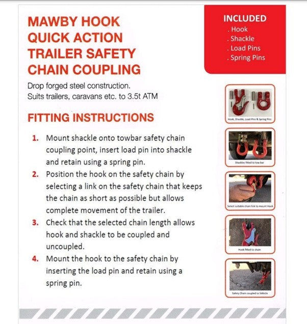 Mawby Hook AS4177.4 3.5T ATM rated towing hook 13mm twin pack