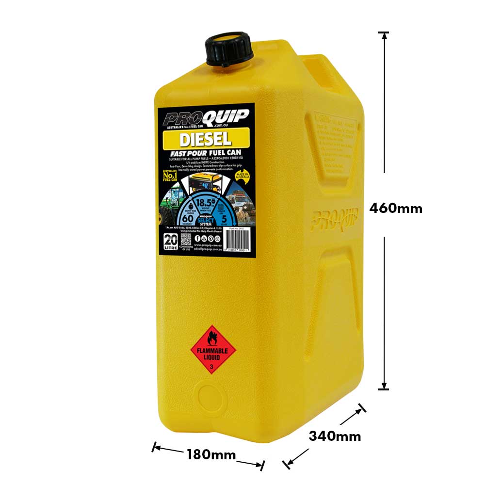 Proquip Jerry 20lt Yellow Dimensions
