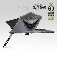 Roof Space 4 rooftop tent with ladder on a white background, featuring German innovation and design awards.